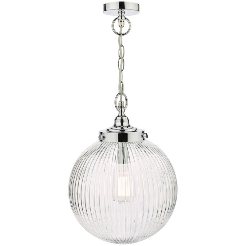 Dar Tamara Plafonnier Suspension Salle de Bain Chrome Poli Verre Nervuré IP44