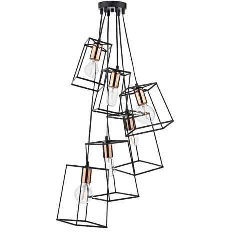 DAR TOWER - Cube Wire Frame Cluster Suspension Noir, 6x E27