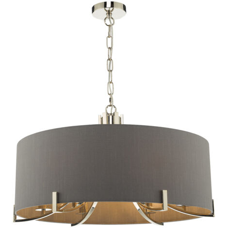 DAR VEYRON - Suspension cylindrique nickel poli avec abat-jour gris, 6x E14