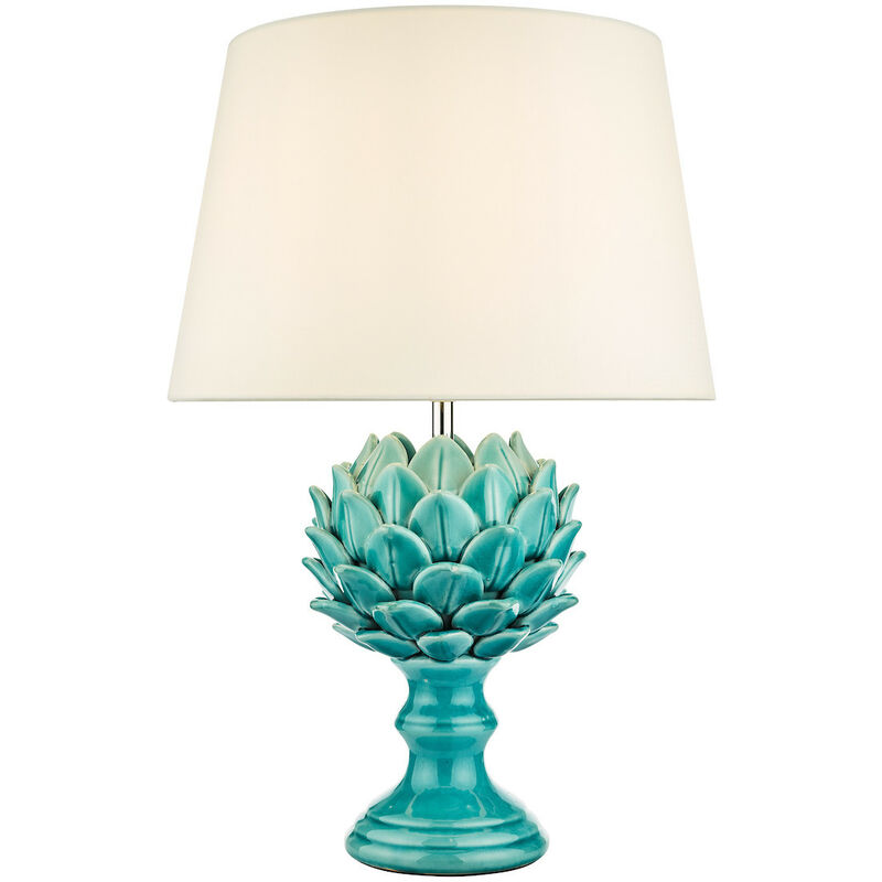Dar Lighting - Dar Violetta Lampe De Table En Céramique Bleue Avec Abat-jour