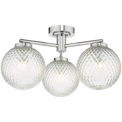 DAR WAYNE - Plafonnier semi-affleurant en verre chromé poli IP44, 3x G9