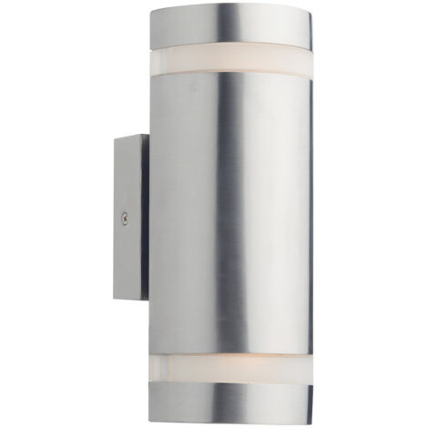 DAR WESSEX - Applique murale d'acier inoxydable de cylindre de briquets vers le haut LED IP44, 2x LED