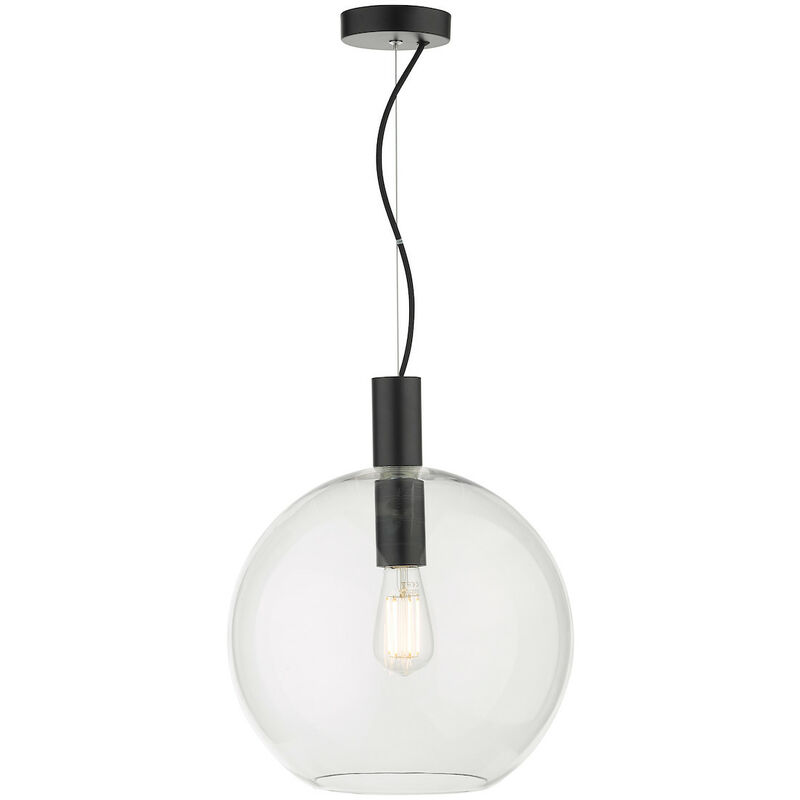 Image of Dar Lighting - dar zula - Cupola singola lampada a sospensione in vetro trasparente nero, 1x attacco E27