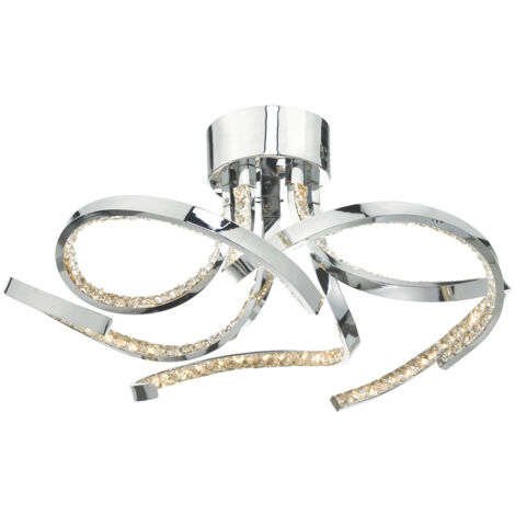 DAR ZYA - Plafonnier affleurant chrome poli et cristal LED, 5x LED