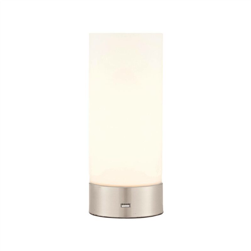Endon Dara - 1 Light Table Lamp Brushed Nickel, Matt Opal Duplex Glass, E14
