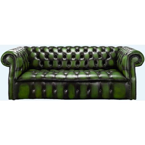 Darcy Green antique leather Chesterfield sofa | DesignerSofas4U