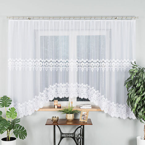 DARIA - Tenda jacquard pronta all'uso con taglio in basso - 450x175 cm - bianco