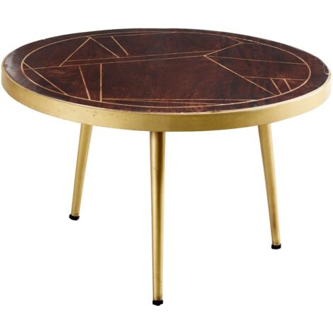 Dark Gold Round Coffee Table - Solid Mango Wood - L80 x W80 x H45 cm