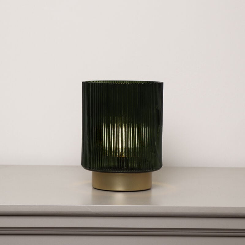 Dark Green Ribbed Glass Ambient Table Lamp