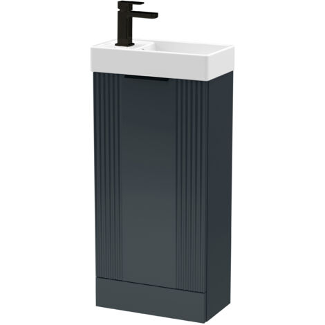 Dark Grey 400mm Floor Standing Cloakroom Vanity Basin Unit with Black Handle Compact Bathroom Storage