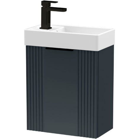 Dark Grey 400mm Wall Hung Cloakroom Vanity Basin Unit with Black Handle Compact Bathroom Storage