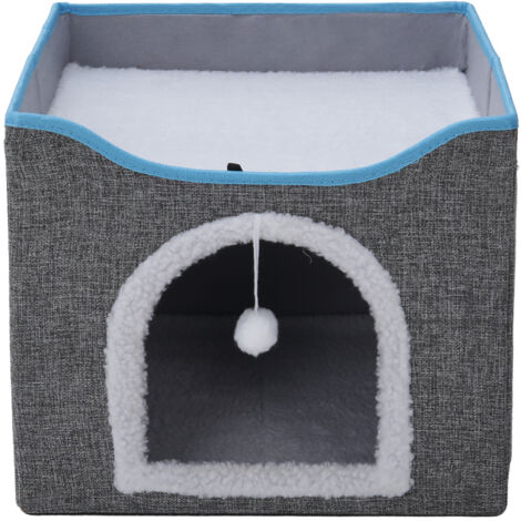 Dark Grey Foldable Multifunctional Cat Bed with Scratching Pad