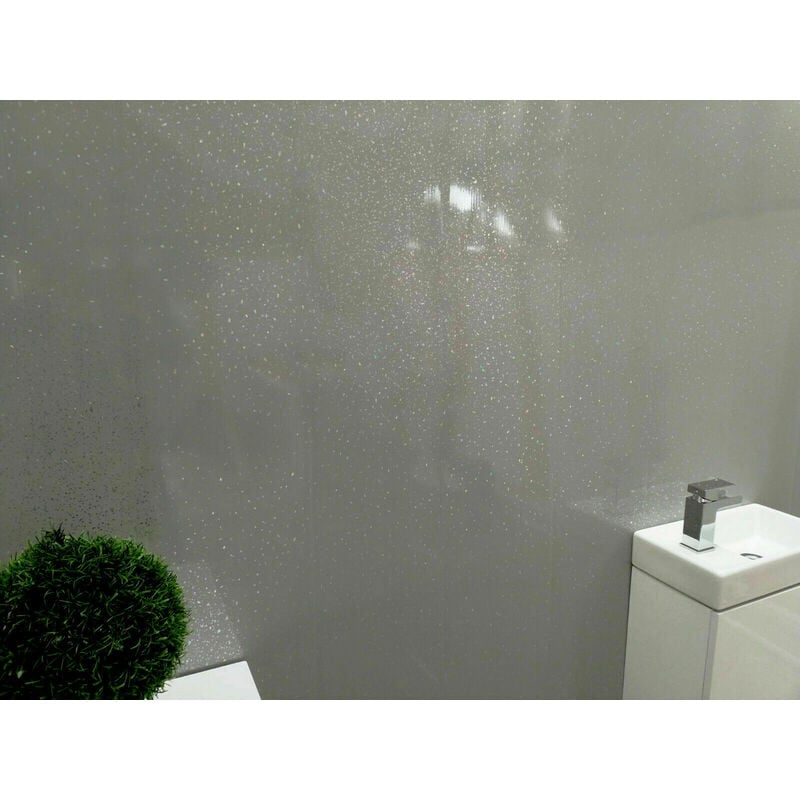 Nes Home - Grey Sparkle Bathroom pvc Cladding Plastic Shower Wet Wall (Pack of 8)