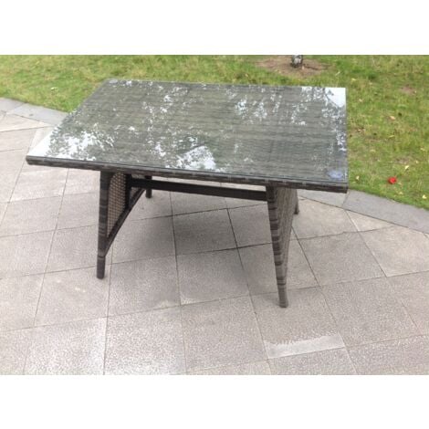Dark Grey Mixed Rattan Dining Table Garden Furniture With Clear Tempered Glass