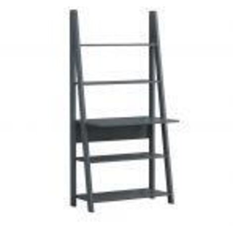 Dark Grey Tall Ladder Desk With 5 Tier Shelves Space Saving Home Office Furniture
