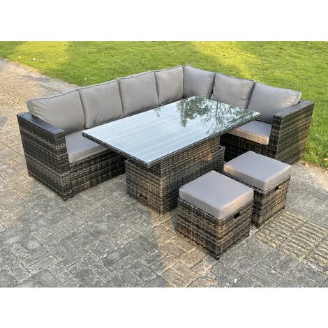 dark mixed grey rattan garden furniture corner sofa set adjustable dining or coffee table