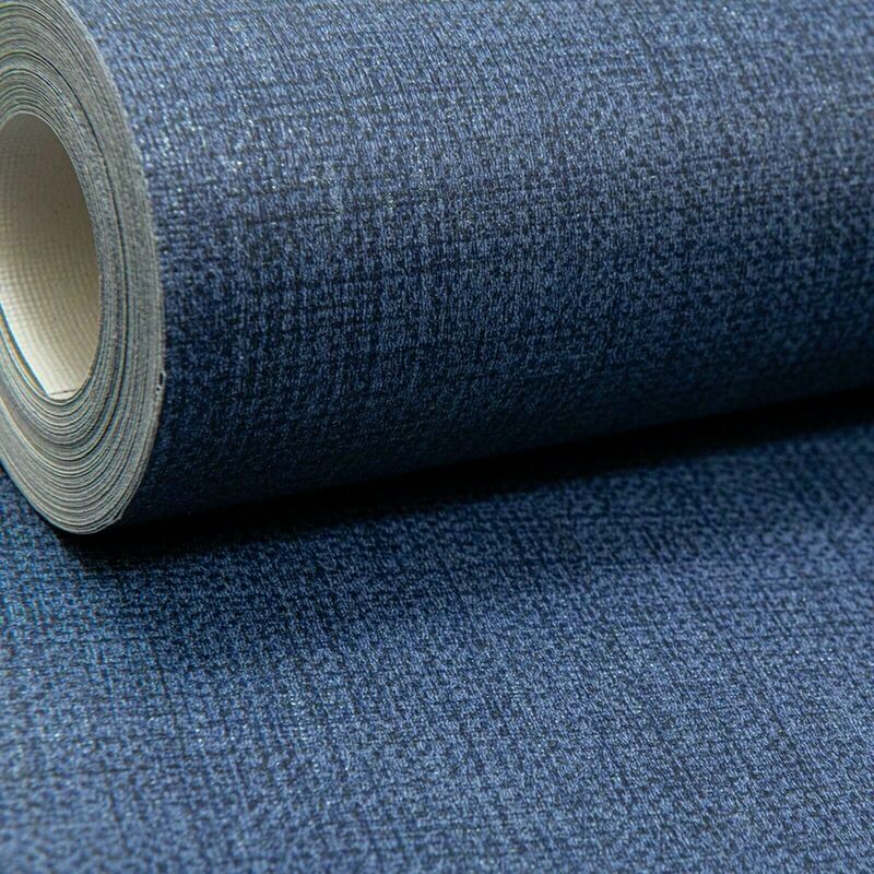 Mm_unverified_brand - Dark Navy Midnight Blue Plain Wallpaper Subtle Shine Shimmer Woven Linen Effect