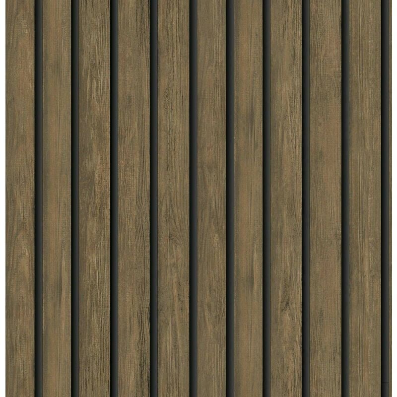 Wood Slat Dark Oak Faux Wooden Panel Effect Wallpaper - Holden Decor