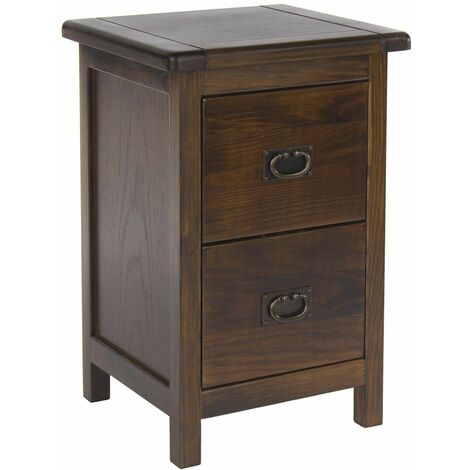Dark Wood Bedside Cabinet Solid Pine 2 Drawer Side Table Nightstand Metal Handle