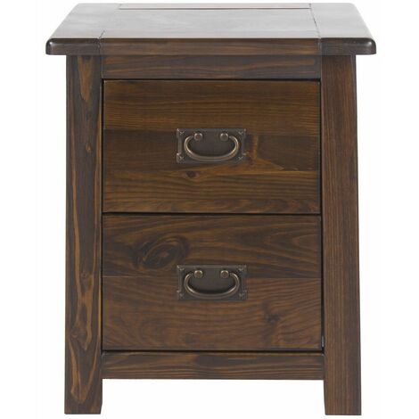 Dark Wood Bedside Cabinet Solid Pine 2 Drawer Side Table Nightstand Metal Handle