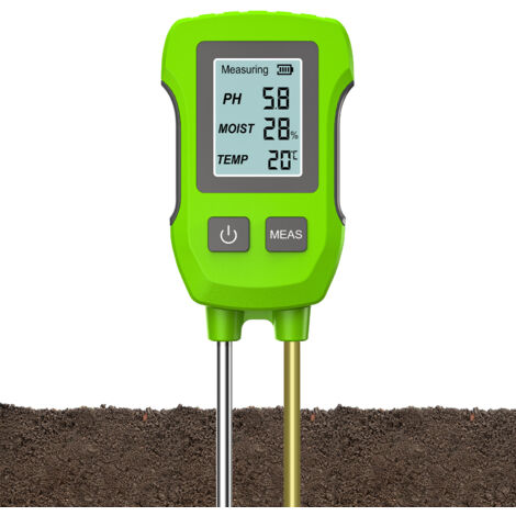 Das 3-in-1 Bodenfeuchtemessgerät Modell 2025 ist mit einem digitalen Gartenthermometer mit großem Bildschirm und pH-Wert-Anzeige, einem pH-Meter und einem Hygrometer ausgestattet.