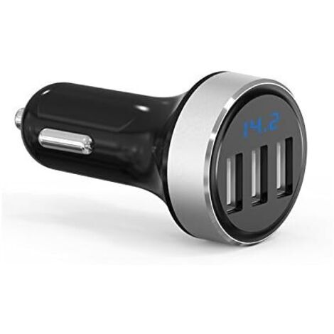 Das neue GRK Mini-Autoladegerät – 3 USB-Anschlüsse iSmart QC 3,0–5 V/4,8 A – Voltmeterfunktion mit LED-Batteriestandsanzeige – Universelle Kompatibilität (3 USB/silber)