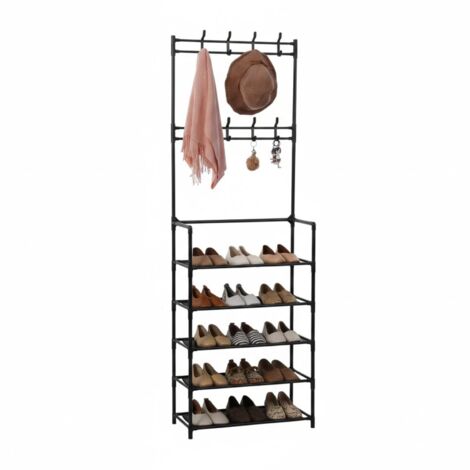 DASCK - Meuble Entrée Range-Chaussures 5 Étagères avec Portemanteau 26 cm - Noir