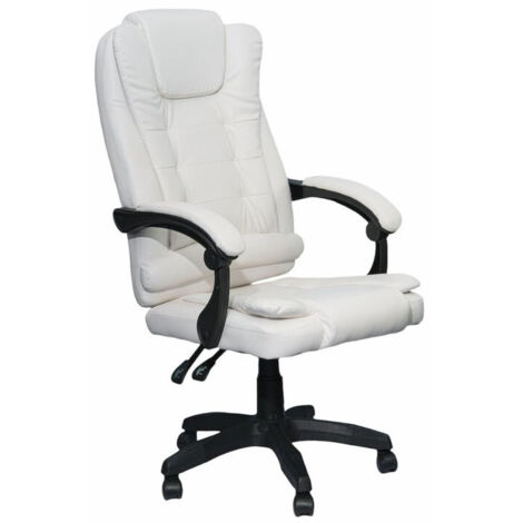DASCK - Sillón de Oficina Ajustable Reclinable, Cuero Sintético Blanco, Base Giratoria 360°