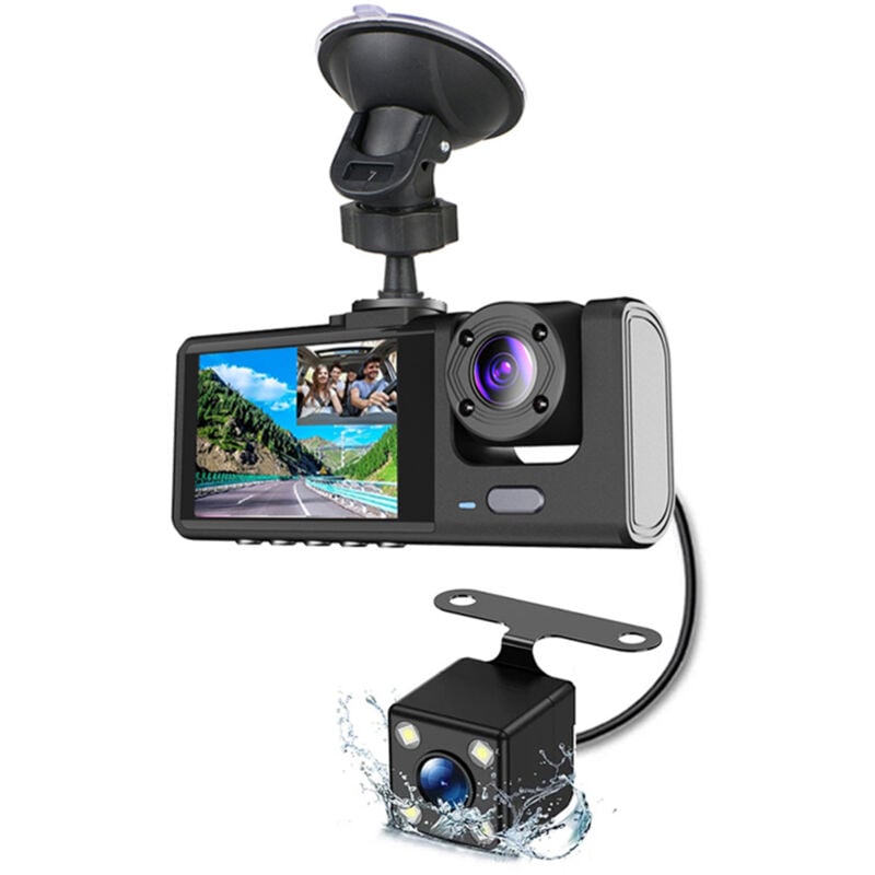 Lifcausal - Dash Cam Avant et Arrière Intérieur 3 Caméras 1080P+720P+480p Rétroviseur de Voiture Enregistrement Vidéo Caméscope Vision Nocturne