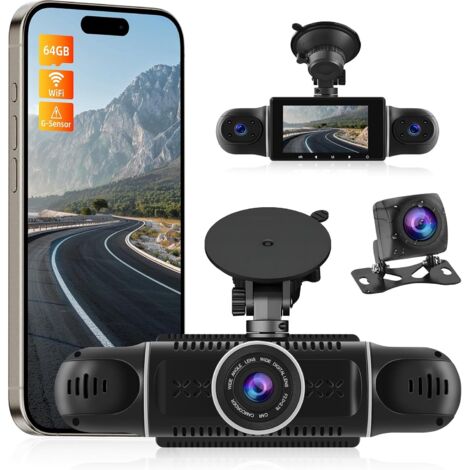 Dash CAM de 4 Canales - 360°rotación Frontal Trasera Interior Izquierda Derecha 3 Pulgadas Auto Dashcam - Soporta grabación en Bucle G-Senseor Parking Monirot WiFi + Tarjeta de 64GB Gratis