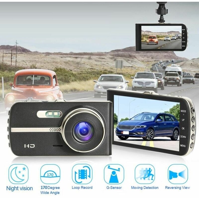 Image of DashCam dvr auto display 4' 1080P g-sensor con telecamera di retromarcia Q612