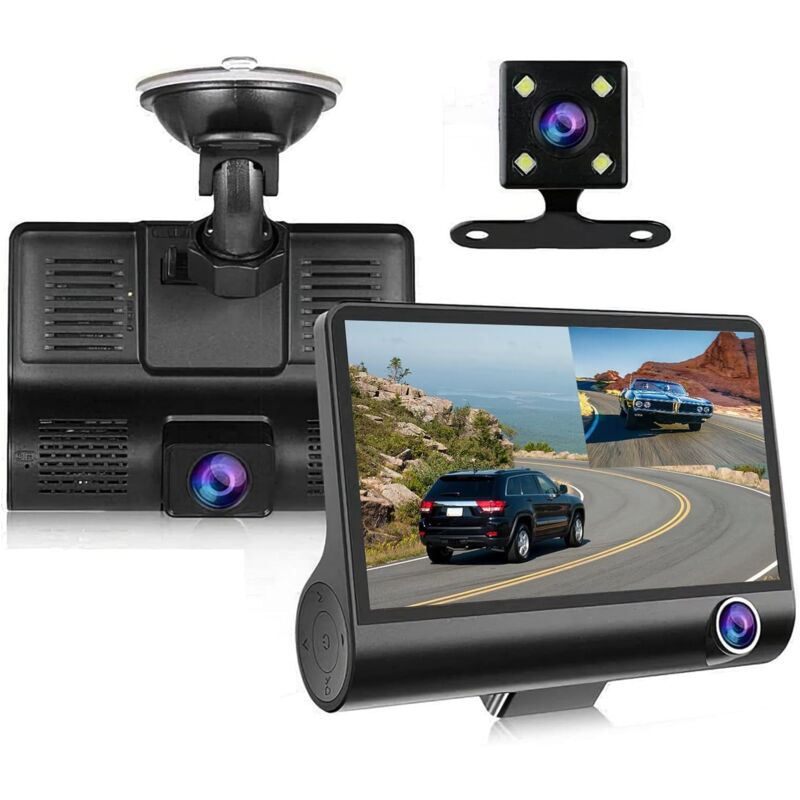 Ineasicer - Dash Cam - Mise à niveau de 3 caméras pour caméra de voiture, caméra avant, caméra arrière, enregistrement en boucle dans la voiture