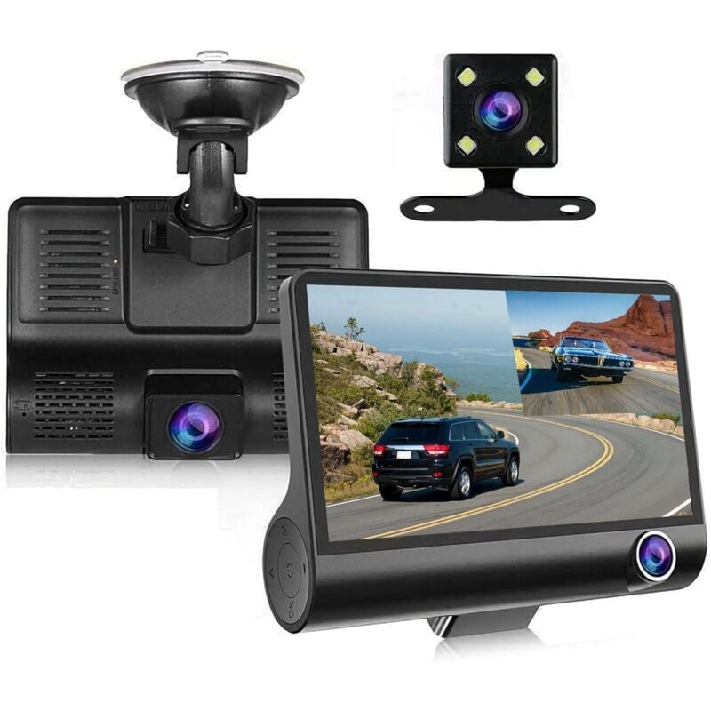 Treetalk - Dash Cam - Mise à niveau de 3 caméras pour caméra de voiture, caméra avant, caméra arrière, enregistrement en boucle dans la voiture