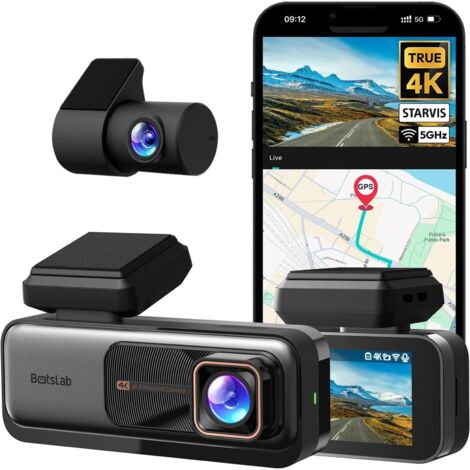 Dashcam Avant Arrière - Capteur Sony IMX415 - Résolution 4K Frontale 2K Arrière - Angle 170° Avant 150° Arrière - Mode Stationnement 24/7 - GPS Intégré - Enregistrement Boucle - Carte SD 64 Go Incluse