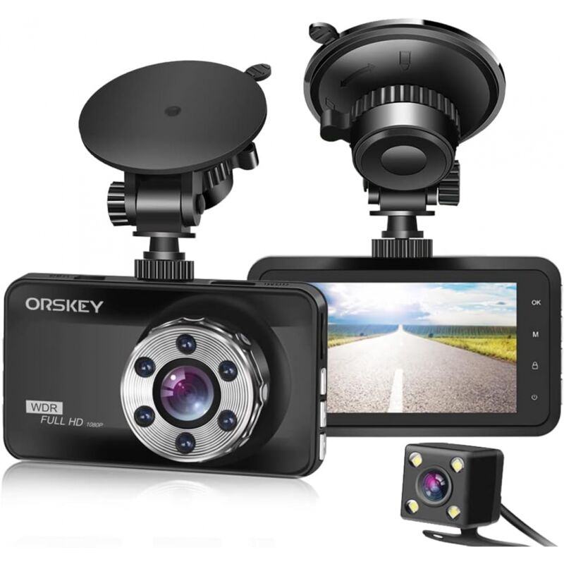 Dashcam Avant Et Arrière Voiture 1080P hd Caméra Intégrée Voiture Dache Cam Voiture Grand Angle 170°, hdr, Écran lcd 3.0 Pouces, Vision Nocturne,