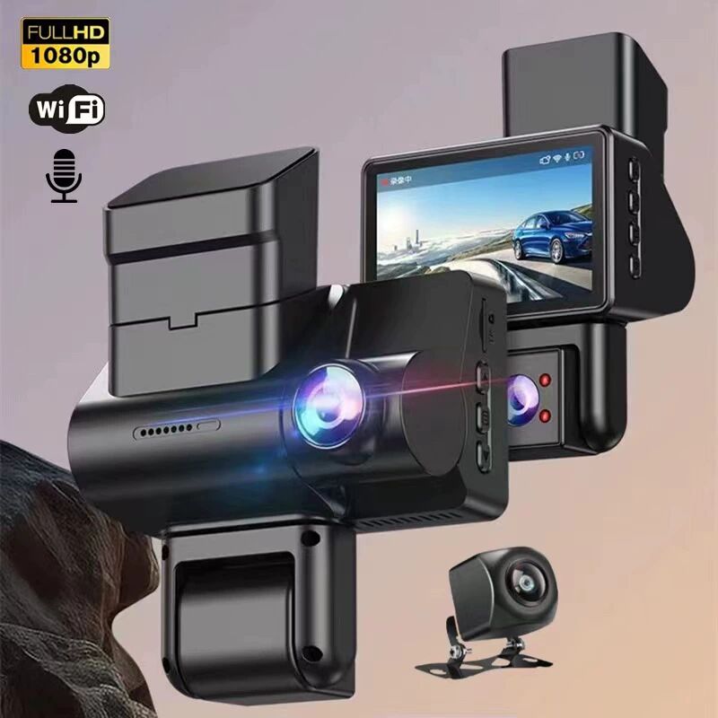 Dashcam Voiture Avant Arriere, 2K+1080P Camera Voiture Enregistreur , Triple 1080P Dash Cam, 24H Double Surveillance du Parking, 170°Wide Angle, WDR,