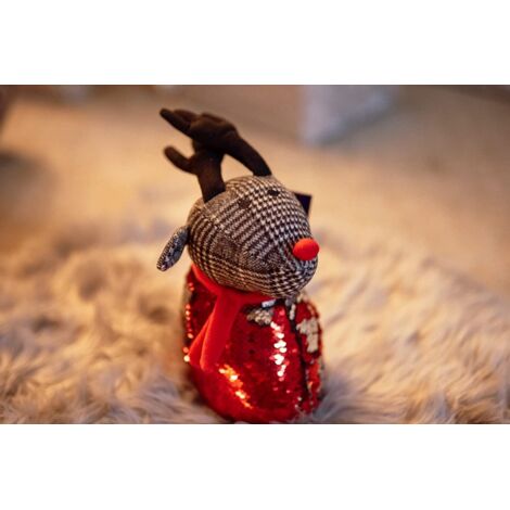 Dasher Red Nose Reindeer Two Tone Sequin  - Winter Christmas Door Stop