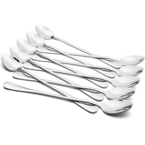 DASINKO Cuillères à café en acier inoxydable, manche long, 19 cm environ, lot de 10 Oval