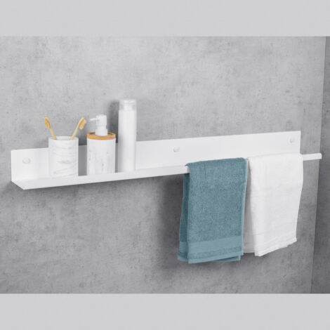 DASKE Porta asciugamani bagno con mensola, in alluminio, bianco, sinistra, MIRAGE (100 cm)