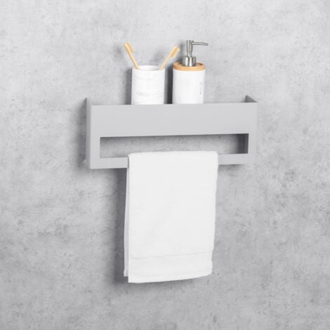 DASKE Porta asciugamani bagno con mensola, in alluminio, grigio, KEYKA (40 cm)