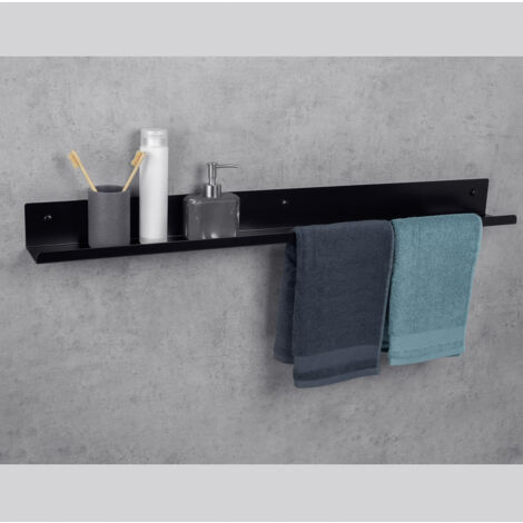 DASKE Porta asciugamani bagno con mensola, in alluminio, nero, sinistra, MIRAGE (100 cm)