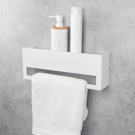 DASKE Porta asciugamani bagno con mensola, montaggio adesivo, bianco, KEYKA (40 cm)