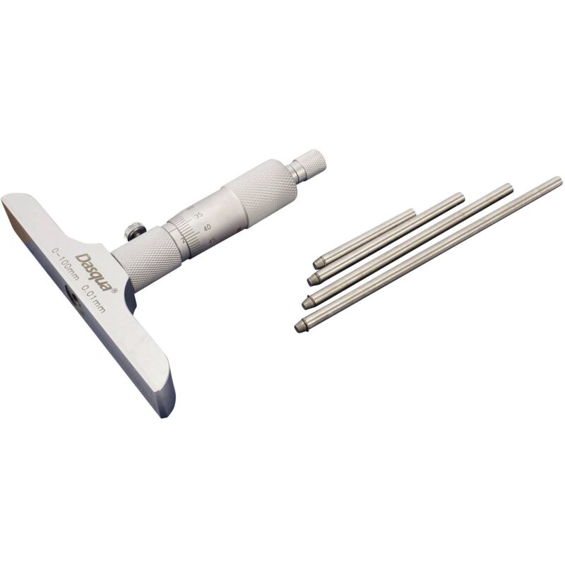 Dasqua 4611-8120 Micromètre de profondeur avec tige remplaçable 100 mm (max) Lecture: 0.01 mm R686412