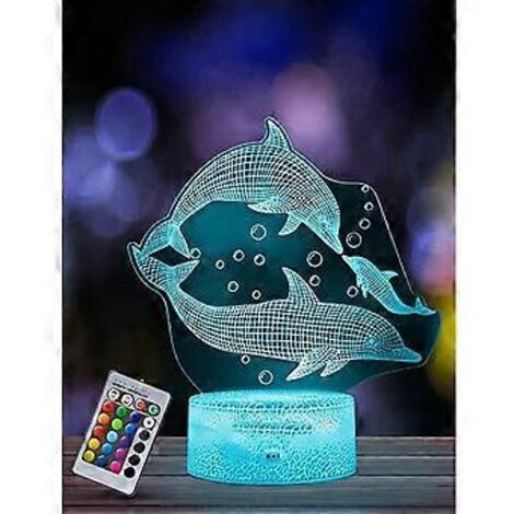 DauphinsC Veilleuse pour enfants, lampe illusion 3D, télécommande 16 couleurs changeantes intensité variable, cadeaux de Nol pour filles, garons, salon