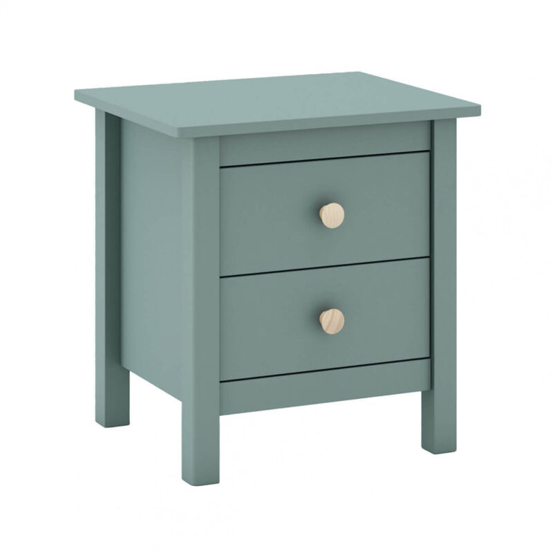 Dava - Chevet 2 Tiroirs en Pin Massif Vert Pétrole