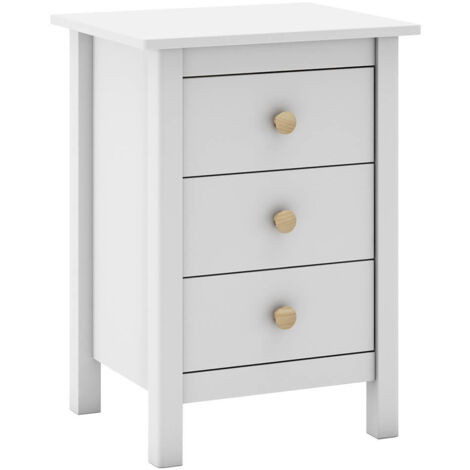 DAVA - Chevet 3 Tiroirs en Pin Massif Blanc