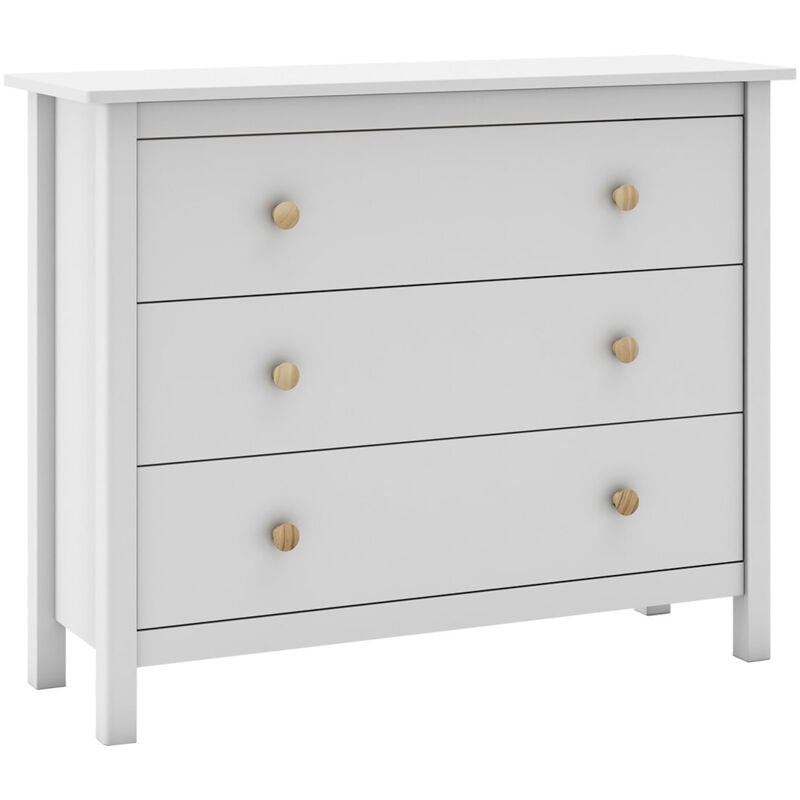 Dava - Commode 3 Tiroirs en Pin Massif Blanc