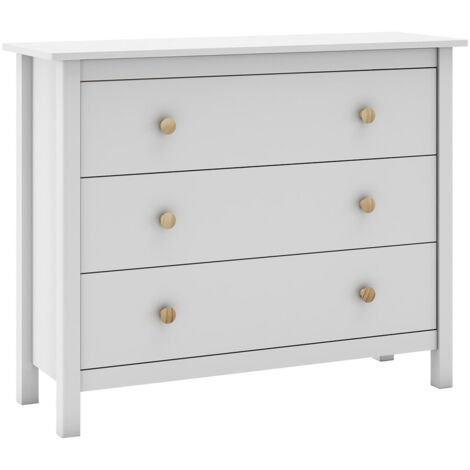 DAVA - Commode 3 Tiroirs en Pin Massif Blanc