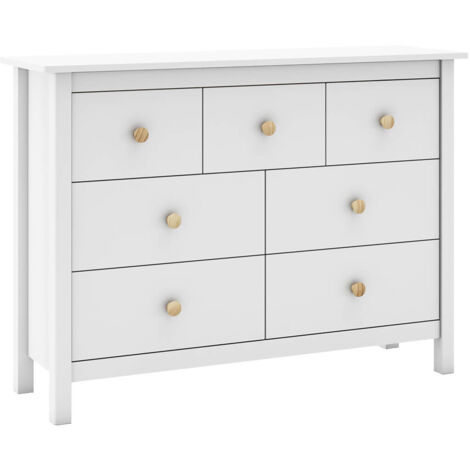 DAVA - Commode  5 Tiroirs en Pin Massif Blanc