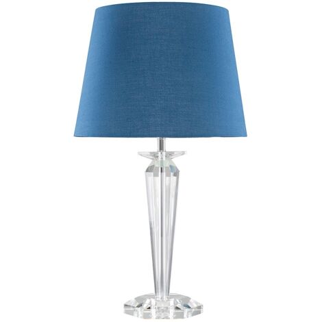 Davenport Modern Clear Genuine K9 Crystal Base Table Lamp with Navy Blue Tapered Shade
